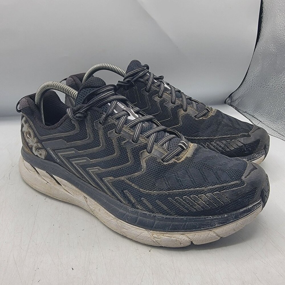 Hoka One One Clifton 4 Mens 10.5 Black White Athletic Shoes Running Walking